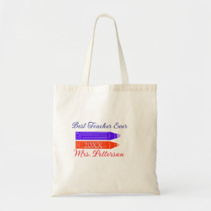 Rood blauwe kleurpotloden beste leraar ooit jaarna tote bag