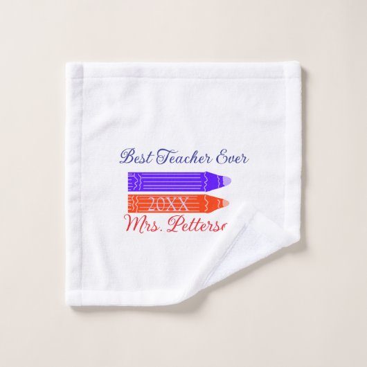 Rood blauwe kleurpotloden beste leraar ooit jaarna washandje (Wasdoekje)