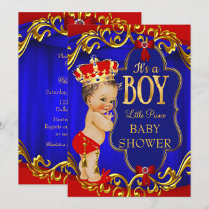 Rood Blauwe Koninklijke Jongen Prins Baby Shower Kaart