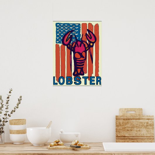 Rood-blauwe lobstervlag poster (Keuken)