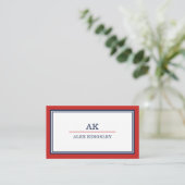 Rood Blauwe Rand Monogram Visitekaartje (Staand voorkant)