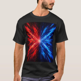 rood blauwe shirt, abstracte explosie shirt, energ t-shirt