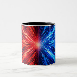 rood blauwe shirt, abstracte explosie shirt, energ tweekleurige koffiemok