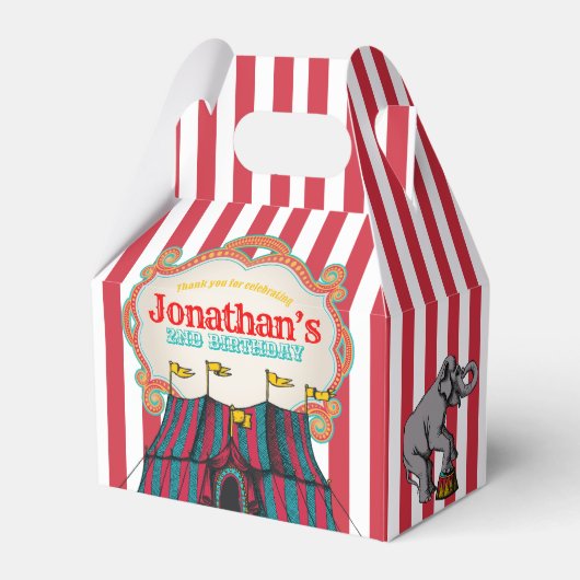 Rood Blauwgroen Blauw Circus Verjaardag Bedankdoosjes (Voorkant Zijde)