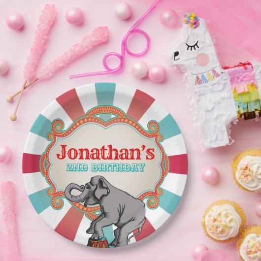 Rood Blauwgroen Blauw  Circus Verjaardag Papieren Bordje (Feest)