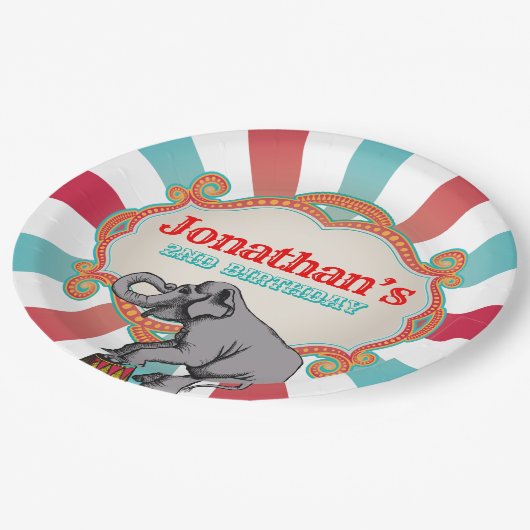 Rood Blauwgroen Blauw  Circus Verjaardag Papieren Bordje (Gekanteld)