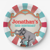 Rood Blauwgroen Blauw  Circus Verjaardag Papieren Bordje (Voorkant)