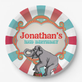 Rood Blauwgroen Blauw  Circus Verjaardag Papieren Bordje