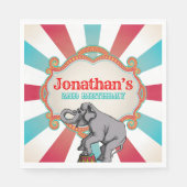 Rood Blauwgroen Blauw  Circus Verjaardag Servet (Voorkant)