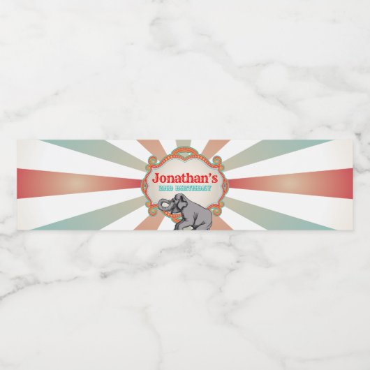 Rood Blauwgroen Blauw  Circus Verjaardag Waterfles Etiket (Enkel label)