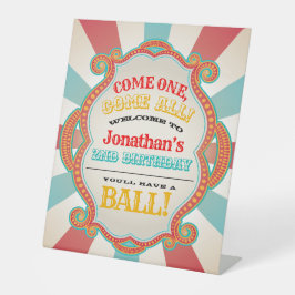 Rood Blauwgroen Blauw  Circus Verjaardag Welkom Reclamebord Met Voetstuk