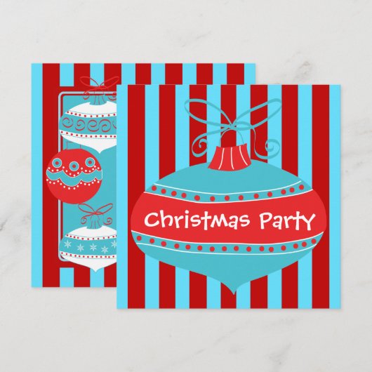 Rood Blauwgroen Blauw Retro Kerstfeest Kaart (Voorkant / Achterkant)