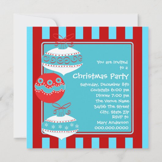 Rood Blauwgroen Blauw Retro Kerstfeest Kaart (Achterkant)