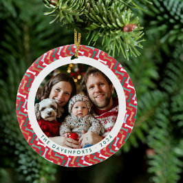 Rood & Blauwgroen Botpatroon Hond Familie 2 Foto's Keramisch Ornament
