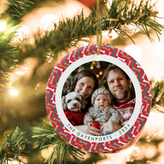 Rood & Blauwgroen Botpatroon Hondenliefhebbers Fam Keramisch Ornament