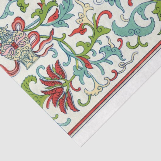 Rood, blauwgroen en paarse bloemendecoupage tissue tissuepapier (Detail)