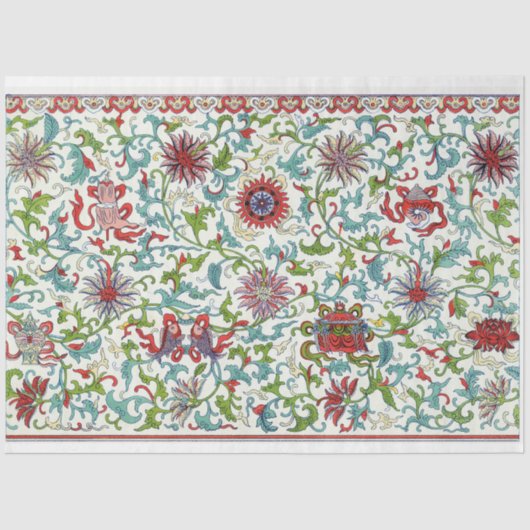 Rood, blauwgroen en paarse bloemendecoupage tissue tissuepapier (Voorkant)