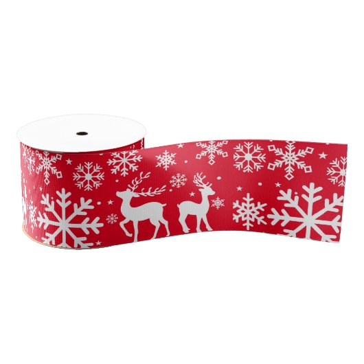 Rood Blauwgroen Holly Sneeuwvlokken en rendieren K Grosgrain Lint (Spoel)