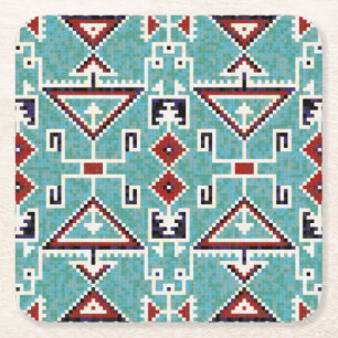 Rood & Blauwgroen Indianen Navajo Pattern Kartonnen Onderzetters