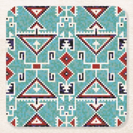 Rood & Blauwgroen Indianen Navajo Pattern Kartonnen Onderzetters (Voorkant)
