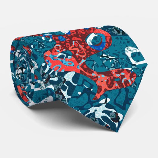 Rood Blauwgroen zwart wit gepolijst grafische afbr Stropdas (Opgerold)