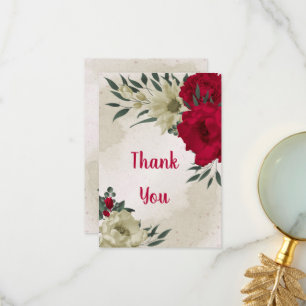 Rood & bleek geel bloemen & groen blad bedankkaart