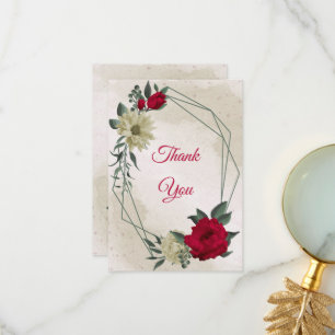 Rood & bleek geel bloemen & groen blad bedankkaart