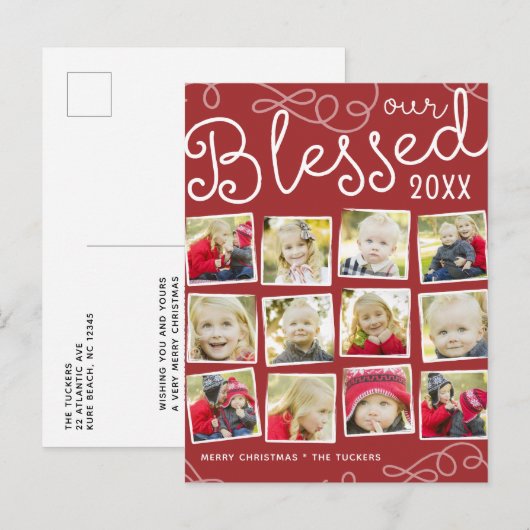Rood-Blessed Year Review kerstfoto Collage Aankondigingskaart (Voorkant / Achterkant)