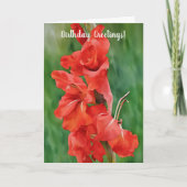Rood Bloeiende Gladiolus Bloemen Kunst Verjaardag Kaart (Voorkant)