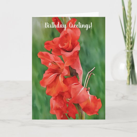 Rood Bloeiende Gladiolus Bloemen Kunst Verjaardag Kaart (Voorkant)