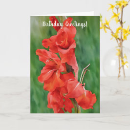 Rood Bloeiende Gladiolus Bloemen Kunst Verjaardag Kaart