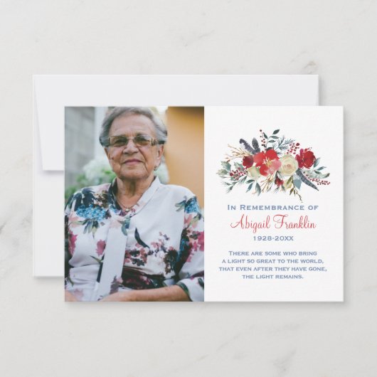 Rood bloemboeket ter herinnering aan Memorial Kaar Bedankkaart (Voorkant)