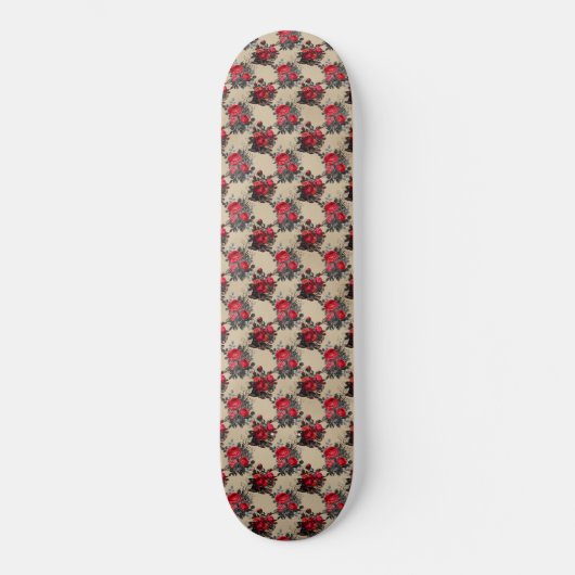 Rood Bloemclusters Patroon Persoonlijk Skateboard (Voorkant)