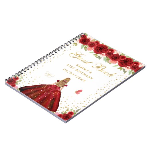 Rood Bloemen Blond Haar Prinses Gastenboek Notitieboek (Linkerzijde)