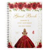 Rood Bloemen Blond Haar Prinses Gastenboek Notitieboek (Voorkant)