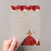 Rood Bloemen Blond Haar Prinses Verjaardagsfeest Acryl Uitnodigingen (Insitu (Draagbaar))
