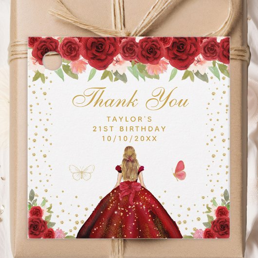 Rood Bloemen Blond Haar Prinses Verjaardagsfeest Bedankjes Labels