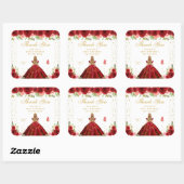 Rood Bloemen Blond Haar Prinses Verjaardagsfeest Vierkante Sticker (Vel)