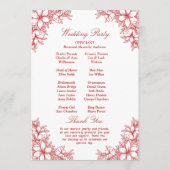 Rood  Bloemen Bruiloft Programmakaart (Achterkant)
