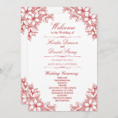 Rood  Bloemen Bruiloft Programmakaart (Voorkant / Achterkant)