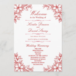 Rood  Bloemen Bruiloft Programmakaart