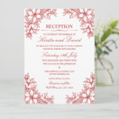 Rood Bloemen Bruiloft Receptie Kaart (Staand voorkant)