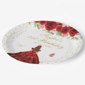 Rood Bloemen Bruin Haar Prinses Verjaardagsfeest Papieren Bordje (Gekanteld)