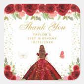 Rood Bloemen Bruin Haar Prinses Verjaardagsfeest Vierkante Sticker (Voorkant)