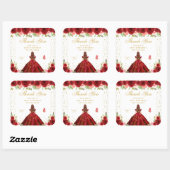 Rood Bloemen Bruin Haar Prinses Verjaardagsfeest Vierkante Sticker (Vel)