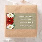 Rood Bloemen Burlap Kerst Baking Labels (Insitu)