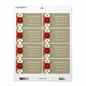 Rood Bloemen Burlap Kerst Baking Labels (Full Sheet)