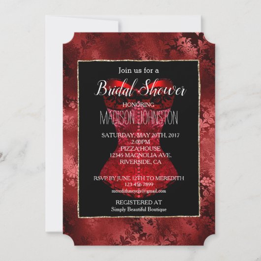 Rood Bloemen Corset Bridal Kaart (Voorkant)