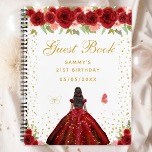 Rood Bloemen Donkere Huid Prinses Gastenboek Notitieboek