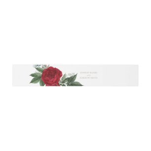 Rood Bloemen Elegant Goud Script Bruiloft Uitnodigingen Wikkel